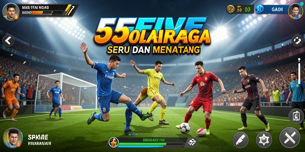 Tangkapan layar utama 55FIVE menampilkan aksi seru dalam permainan olahraga.
