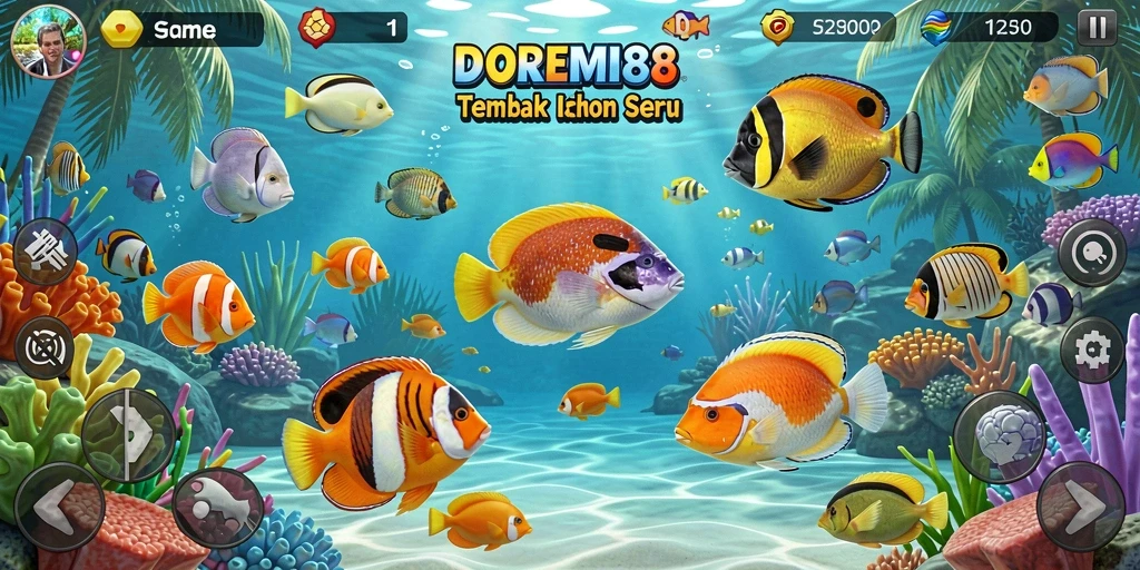 Tampilan menarik dari gameplay DOREMI88 dengan banyak ikan untuk ditembak.