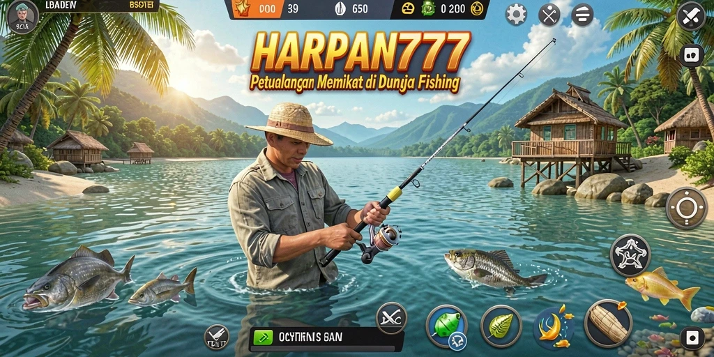 Tampilan gameplay HARAPAN777 dengan grafis yang menawan di lokasi memancing.