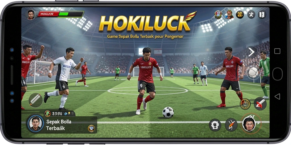 Screenshot gameplay HOKILUCK menampilkan aksi seru di lapangan sepak bola.