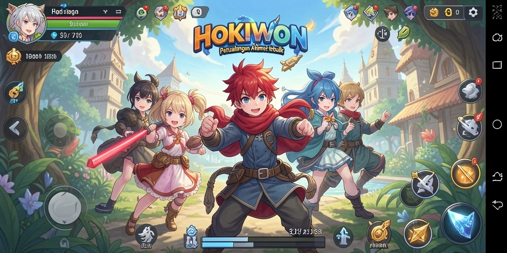 Tampilan gameplay HOKIWON yang menarik dengan karakter anime yang ikonik.