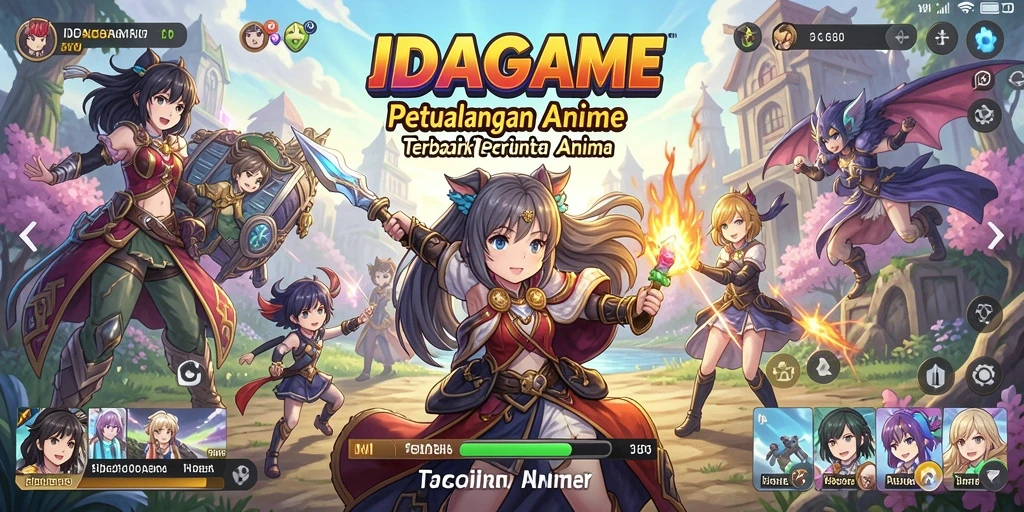 Screenshot utama IDAGAME menunjukkan pertempuran seru dalam gaya anime.