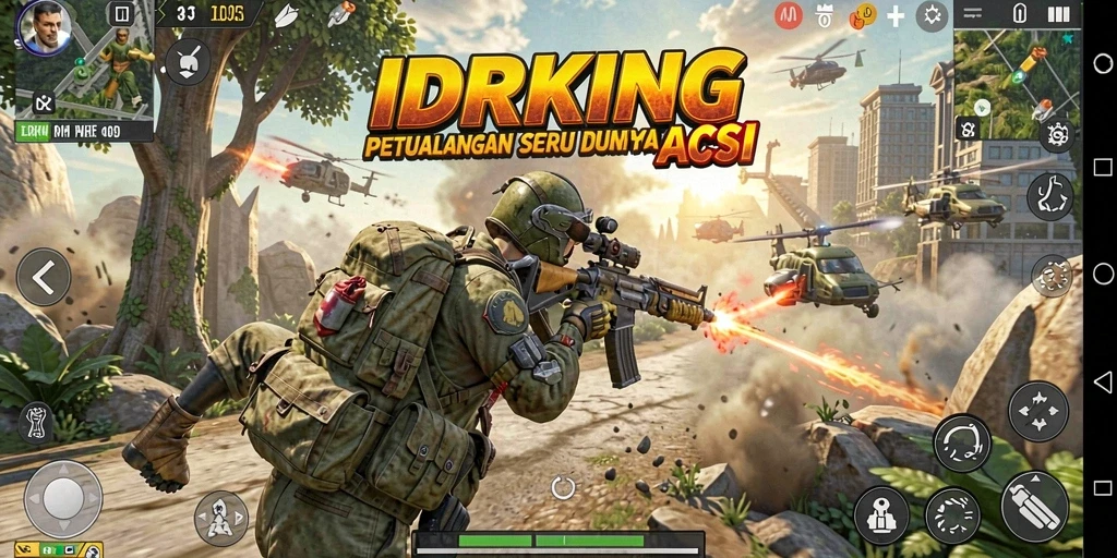 Tampilan gameplay aksi seru dalam IDRKING yang menampilkan pertempuran epik.