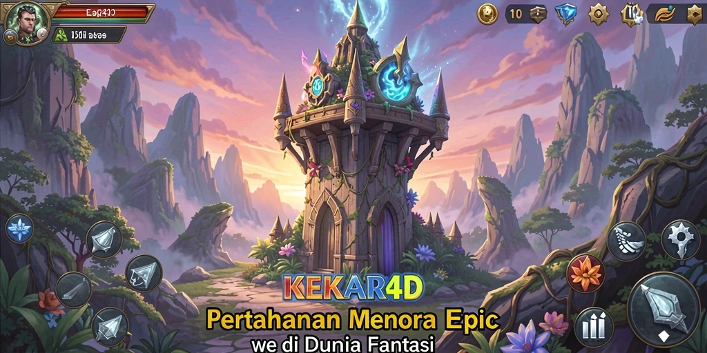 Tangkapan layar dari gameplay KEKAR4D yang menampilkan pertahanan menara yang intens.