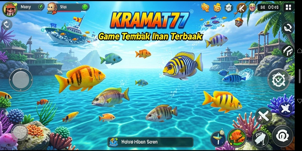 Screenshot KRAMAT77 menunjukkan aksi seru menembak ikan.