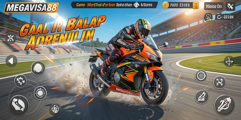 Tampilan gameplay balap motor yang seru dan menantang.