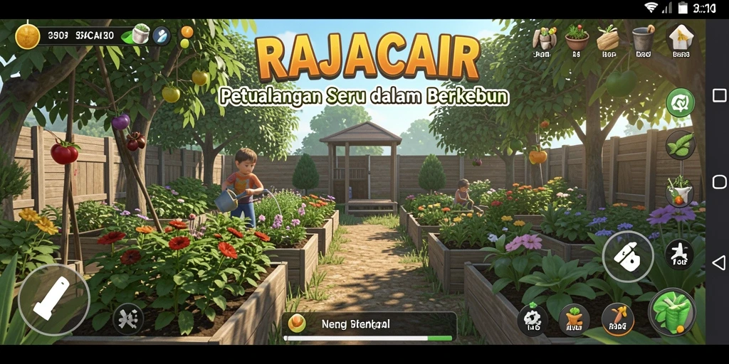 Tangkapan layar menunjukkan gameplay seru dalam berkebun di RAJACAIR.