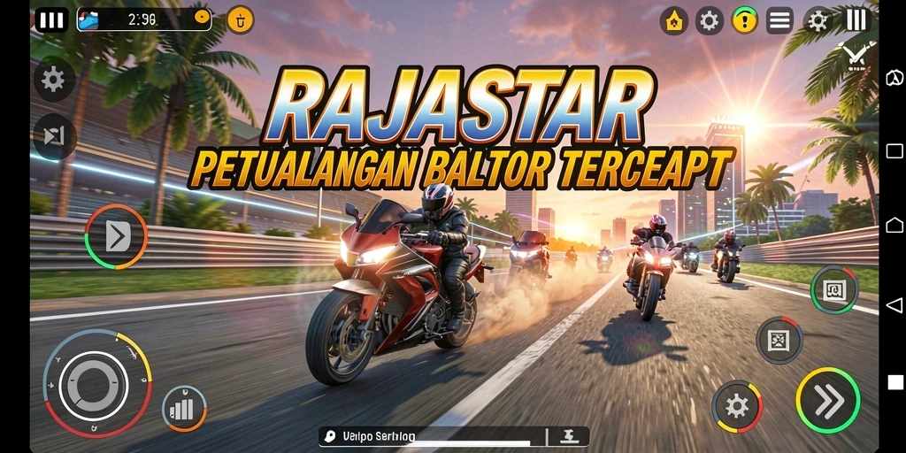 Screenshot gameplay RAJASTAR menunjukkan aksi balap motor yang mendebarkan.