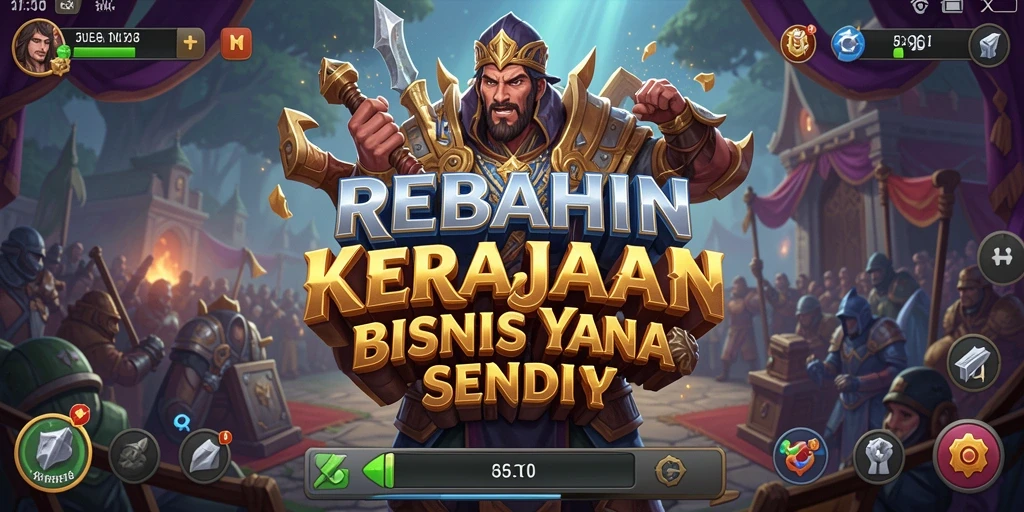 Screenshot utama menunjukkan gameplay seru di REBAHIN dengan berbagai strategi bisnis.