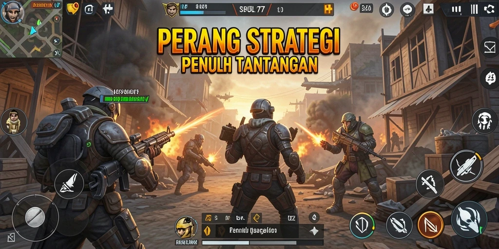 Tampilan gameplay menegangkan di REPUBLIK77 dengan pertempuran strategis.