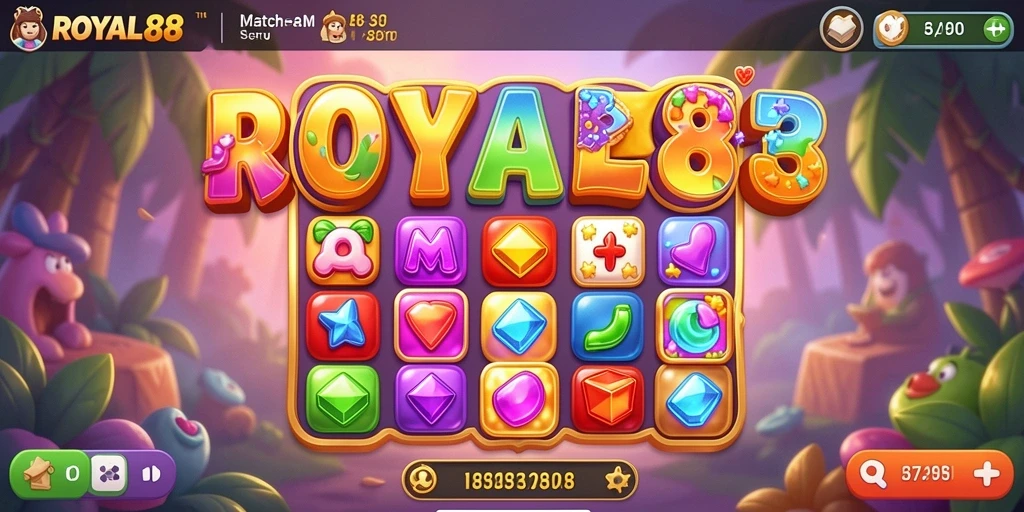 Tampilan gameplay seru dari ROYAL88 dengan keseruan mencocokkan permata.