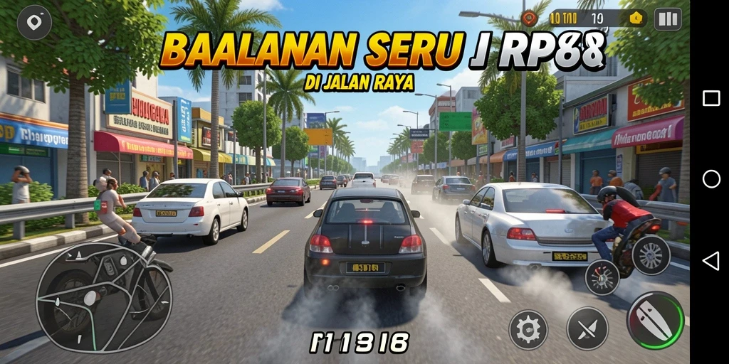 Tampilan layar permainan RP8 yang mendebarkan dan penuh aksi balap.