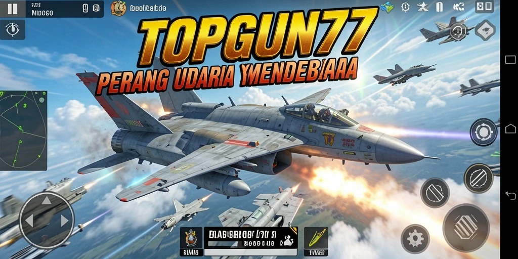 Screenshot gameplay menunjukkan pertempuran udara mendebarkan di TOPGUN77.